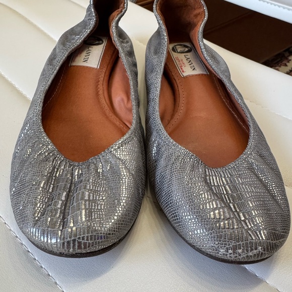 Lanvin Paris SILVER Textured flats Shoes Ballet Slip On 6.5-7 LEATHER - Picture 6 of 9